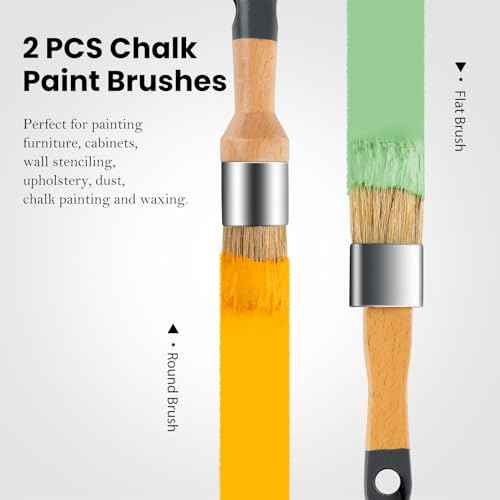 Chalk Paint Brush, 2 Pack Wax Brushes and Chalk Paint for Furniture DIY Art Crafts, Natural Bristle Round Oval Brush for All Painting and Waxing