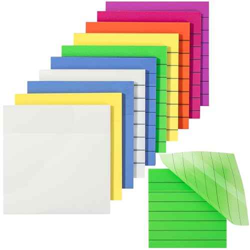 Mr. Pen- Transparent Sticky Notes, 3"x3", 10 Pads, 7X Lined, 3X Blank, 500 Sheets, Vibrant Colors, Lined Transparent Sticky Notes Lines, Back to School Supplies