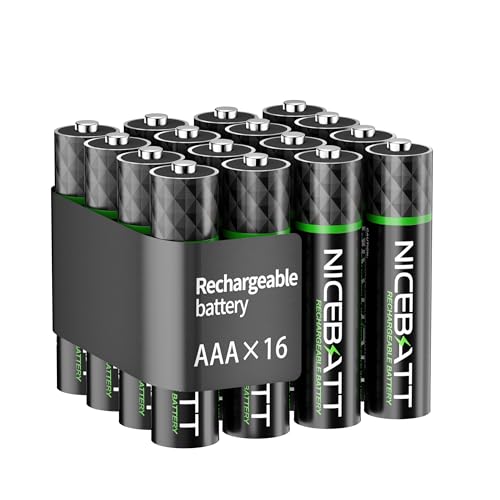 NICEBATT 16 Pack Rechargeable AAA Batteries 1100mAh NiMH Low Self-Discharge