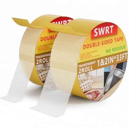 SWRT Double Sided Fabric Tape, 1" & 2" x 33FT Combo Roll, Heavy Duty Clear Tape with Strong Adhesion, No Residue, for Carpet, Fabric, Clothes, Crafts, Book, Outdoor & Indoor Use