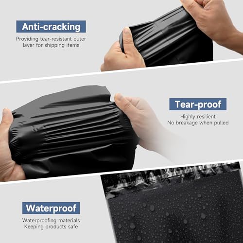 KKBESTPACK Black Poly Mailers 12x15.5 Inch Shipping Bags - 100 Pcs