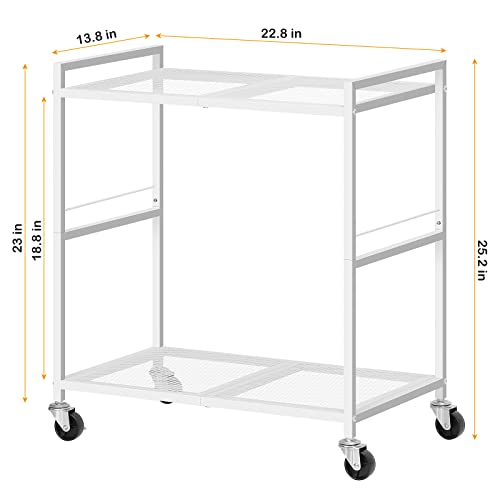 Computer Tower Stand, PC Tower Stand Metal Rolling Cart Holds up to 40lbs, 2 Tier Mobile Printer Stand with Storage Under Desk for Home & Office, White
