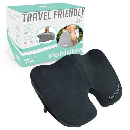 Premium Foldable Travel Seat Cushion - for Relief of Lower Back, Sciatic, Butt and Tailbone Pain - for Home & Office Use, Perfect for Travel or Driving - Coccyx Seat Cushion