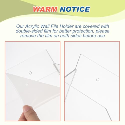 2Pcs Clear Acrylic File Holder Wall Mount Mail Magazine Organizer File Holders with Screw Wall Pocket Office Document Storage Rack Magazine Letter Brochure(14 x8.3 x1.2 ,Horizontal)