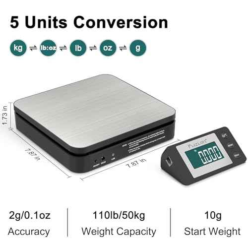 Fuzion Shipping Scale - Wireless Postal Scale 110LB x 0.1oz, Large LCD Display, 5 Units, Digital Scale for Packages - Dual Power Options (Batteries & Adapters)