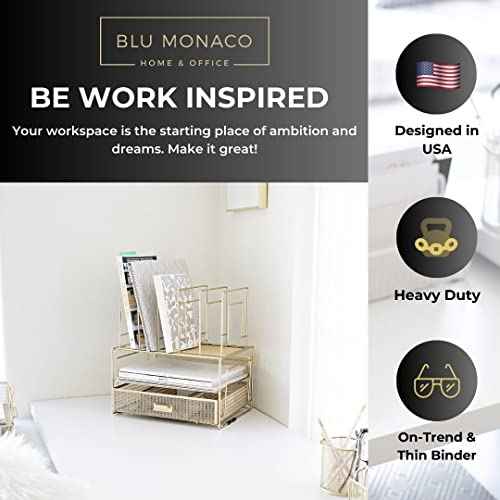 BLU MONACO Gold Desk Organizer ? Cute File Holder for Desk & Drawer Storage for Office Supplies, Paper, Devices & Folders