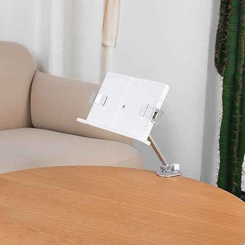 YOKIVE Book Stand for Reading, Adjustable Holder with 360¡Æ Rotating Arm & Page Clips, Portable Sturdy Book Holder, Great for Textbook (Silver, 10.3-inch)
