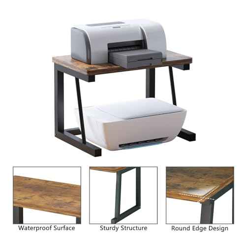 Printer Stand, 2-Tier Desktop Printer Shelf for 3D Laser Printer, Copier, Durable Wood Storage Organizer for Home Office Kitchen, 22.5" W*14.8" D*15" H (2-Tier, Black)