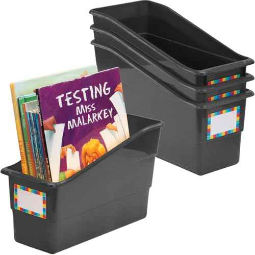 Really Good Stuff Durable Book and Binder Holder - 4 Pack, Black Color, 5.5? x 12.5? x 7.5?, Classroom Organization, Storage Solution, Sturdy and Versatile