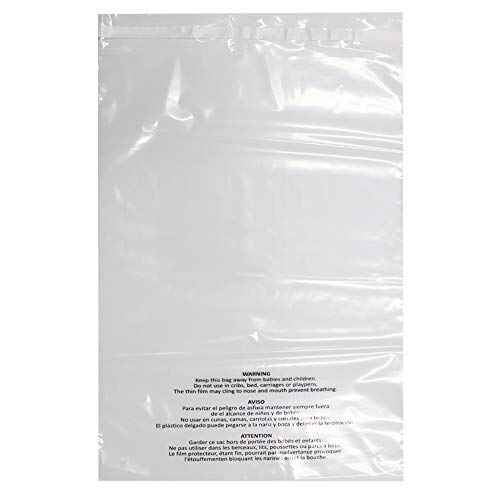 Belinlen 100 Count 18x24 Inch Self Seal Clear Poly Bags with Suffocation Warning for Packaging, Shipping & FBA with Permanent Adhesive (1.5mil)