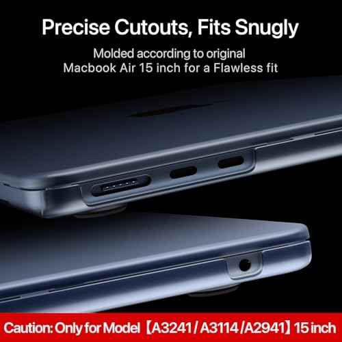 Compatible for MacBook Air 15 inch Case M4 2025 2024 2023 M3 M2 [100% Match Official Color] [Ultra Thin Armor] Protective Hard Shell Matte Cover for Laptop A3241 A3114 A2941 - Midnight Clear