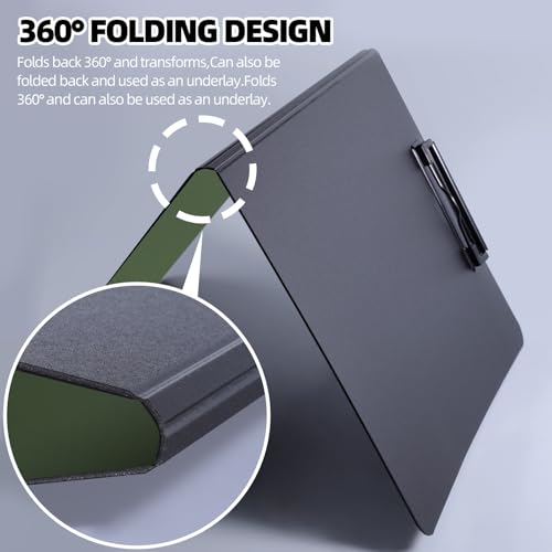 FRETONBA Green A4 Foldable Clipboard with Double Metal Clips & Pen Holder - 1 Pack