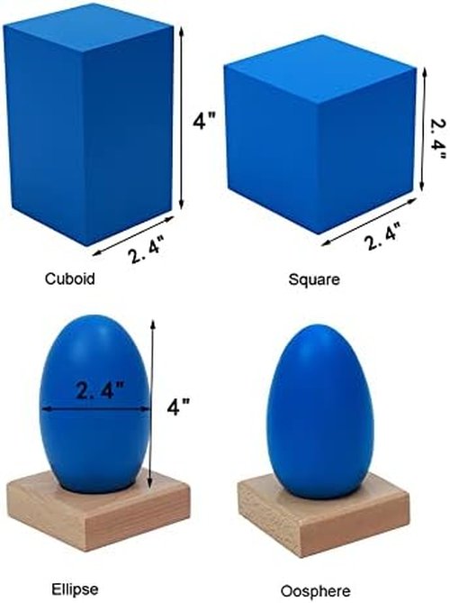 Montessori | Blue Geometric Solids Blocks Set - 3D Wooden Shapes for 3+ Year Olds & Sensory Learning