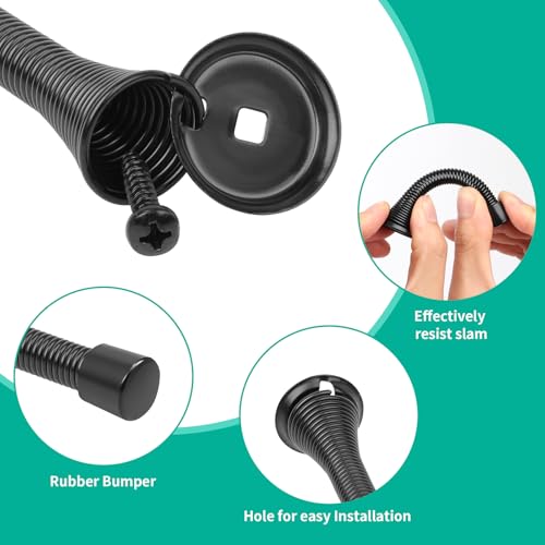 6 Pack Black Spring Door Stops - 3-1/4" Heavy Duty Wall Mount Door Stoppers with Rubber Tips, ZUOYIGD