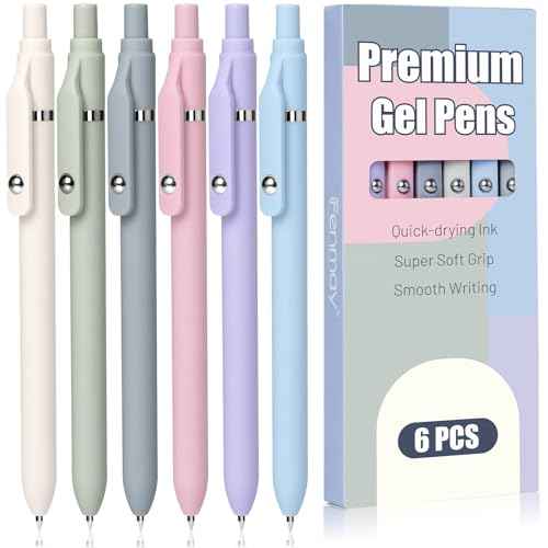 Gel Pens, 6 Pcs Smooth Writing Pens No Bleed & Smear, Black Ink Cute Pens Fine Point (0.5mm), Retractable Aesthetic Pens School Office Supplies for Women & Men
