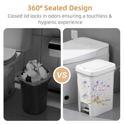 MOPALL Bathroom Trash Can with Lid Soft Close, 16.5L/4.4Gal Slim Trash Can with Pop-Up Lid & Step On Foot Pedal, Garbage Can Waste Bin Trash Bin Wastebasket for Home Kitchen Garage Apartment Office RV