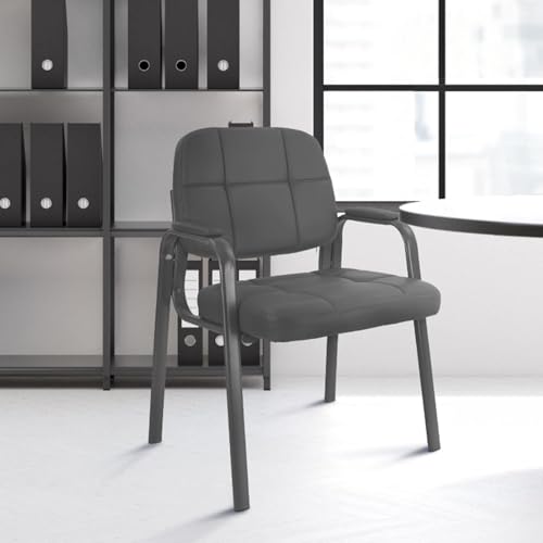 CLATINA Grey Leather Guest Office Chair No Wheels Reception Seating