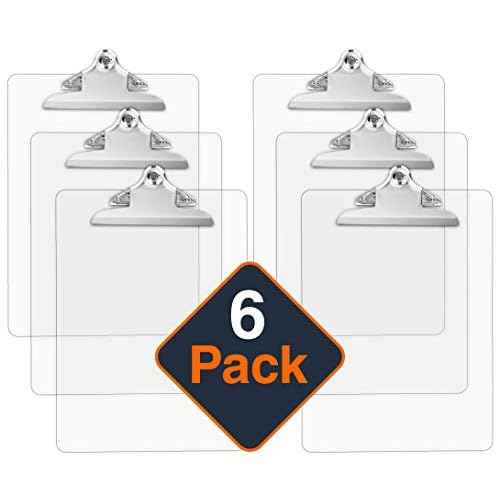 Plastic Transparent Clipboards (Set of 6) Multi Pack Clipboard | Strong 12.5 x 9 Inch | Holds 100 Sheets! Acrylic Clipboards with Big Clips | School Supplies for Kids, Teachers, College Students
