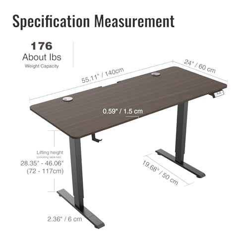 Electric Height Adjustable Stand up Desk Home Office Ergonomic Computer Workstation (Rustic Brown, 55inch)