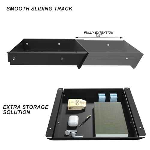 Under Desk Mounted Sliding Drawer with 60 Degree Tilt Panel to Pull Out, 15'' Long & 9'' deep Large Storage Organizer for Sit Stand Workstation
