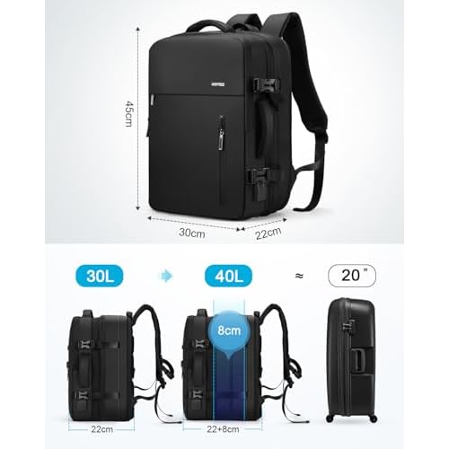 HOMIEE 40L Travel Backpack TSA Approved Personal Item Bag Carry on Luggage 18x14x8 Expandable Laptop Backpack for Men Women, Black