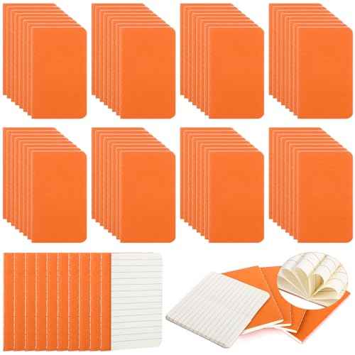 Harloon 100 Pcs Mini Notebooks Bulk Small Pocket Notepad Blank Lined Wallet Memos Journal Operation Christmas Gifts for Student Staff Teacher Office Xmas Thanksgiving Favor, 4 x 2.5 Inches(Orange)