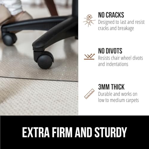 GORILLA GRIP Slip Resistant Office Chair Mat for Carpet Floors, Smooth Glide Under Desk Carpeted Floor Protector, Heavy Duty Plastic Computer Mats for Rolling Work and Gaming Chairs 29x47, Clear