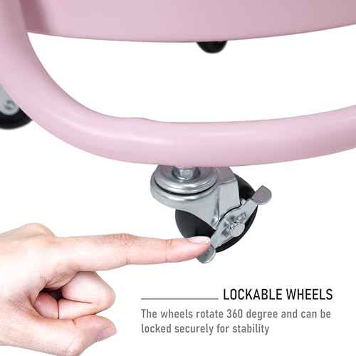 HOMESTEAD Round Rolling Side Table Cart, 3 Tier Metal Utility, 60 lb Heavy Duty, 15¡È Diameter, Lockable 360¡Æ Casters (Pink)