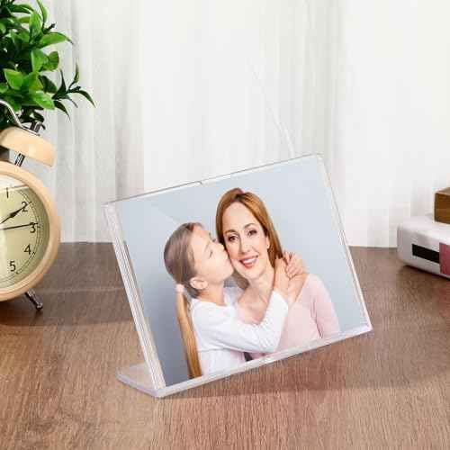 50 Pack Acrylic Sign Holder 4x6 Bulk Slanted Back Acrylic Holder Clear Plastic Picture Frames 4x6 Plastic Paper Sign Holders Clear Tabletop Stands for Display for Office, Home, Restaurant