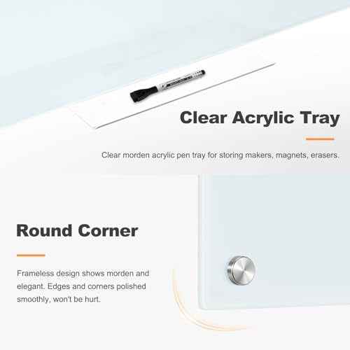 Glass Magnetic Dry Erase Board, 24" x 18" £¨2'x1.5'£© Tempered Glass Whiteboard Wall Mounted Small White Board for Home, Office, School