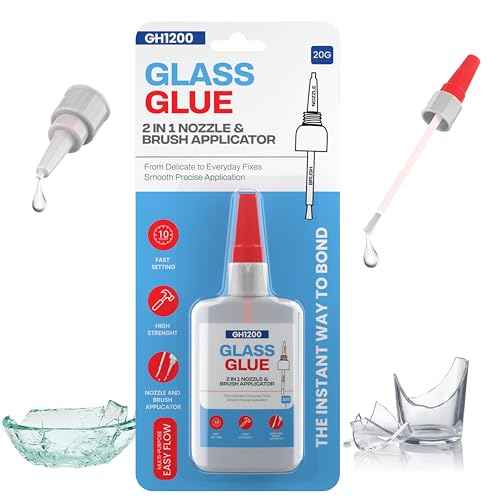 GH1200 (2-in-1) Super Glue for Glass, Controlled Application with Fine Brush & Nozzle, Fast Setting Formula, Stain & Spot Free Glass Glue Clear Repair Heavy Duty, Waterproof and Heat Tolerant