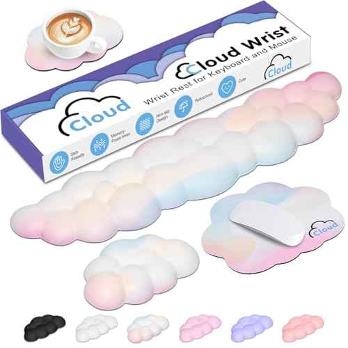 Cloud Wrist Rest Keyboard Palm Rest with Non-Slip Base for Computer Gaming Wrist Rest, YAMJUG Cloud Arm Rest Keyboard Wrist Pad Rainbow