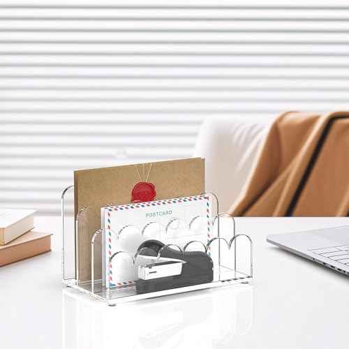 YAGELI 2 Pack 3-Slot Acrylic Mail Organizer for Desktop ? Scalloped Clear Document Sorter, Vertical File Holder for Office/Home, Space-Saving Desk Organizer for Letters,Envelope,Bills,Stationery