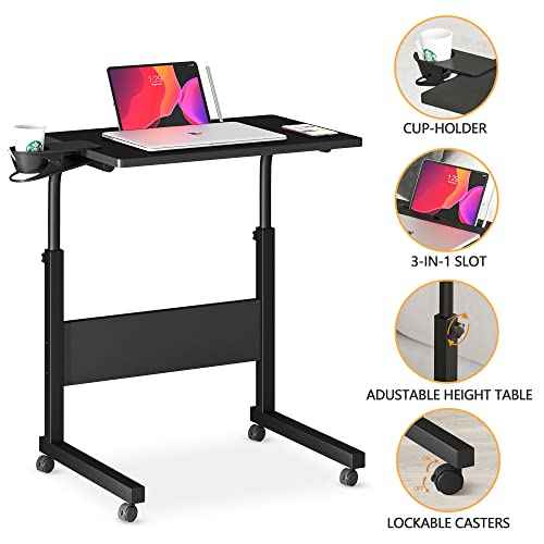 Klvied Small Standing Desk Adjustable Height, Portable Treadmill Desk, Mobile Table Ideal for Laptops and Tablets, Black