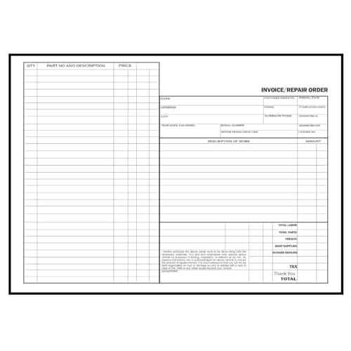 100 Pack Car Vehicle Repair Order and Invoice Receipt Form 2 Part Carbonless Auto Repair Shop Garage Form