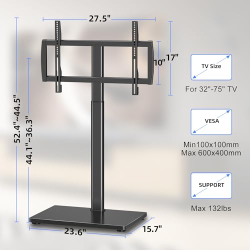 XINLEI Universal Floor TV Stand with Bracket for 32-75" TVs, Black, 132lbs, VESA 600x400