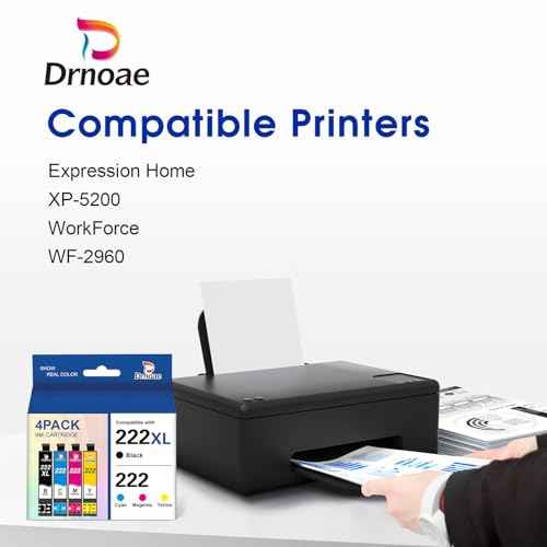 222 222XL Ink Cartridges Combo Pack Remanufactured 222 Ink Cartridges Replacement for WF-2960 XP-5200 Printers (Black, Cyan, Magenta, Yellow, 4 Pack)
