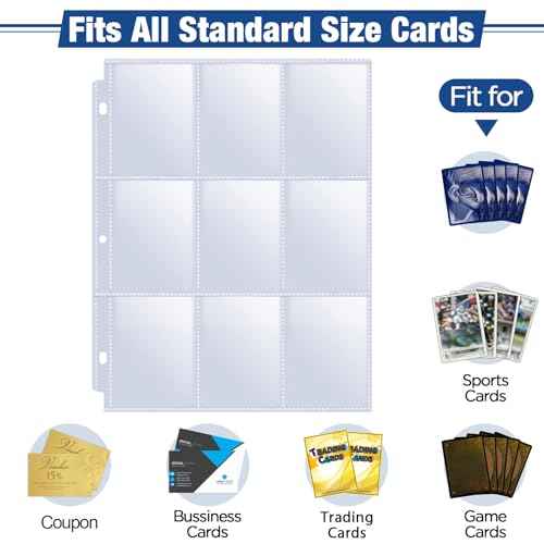648 Pockets Double Side Trading Card Sleeves, Fabmaker 9 Pocket Card Sleeves Binder Sheets for 3 Ring Binder, Long-Lasting Trading Cards Binder Sleeves Fit for MTG, Baseball, Game, Business Cards