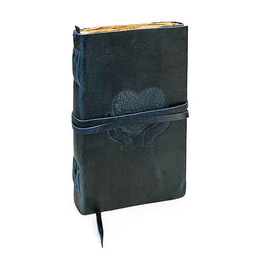 LUXEORIA Heart Journal for Women and Men, Handcrafted Leather Journal for Writing Womens, Sketchbook, Travel Diary with Unlined Deckle Paper, Dark Blue 8x13
