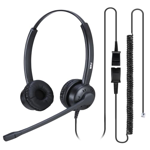 MKJ Telephone Headset Noise Canceling Corded RJ9, Wired Headphone with Microphone Dual Ear Call Center Office Headset Compatible with Cisco CP-7821 7841 7861 7945G 7962G 7975G 8841 8865 9971
