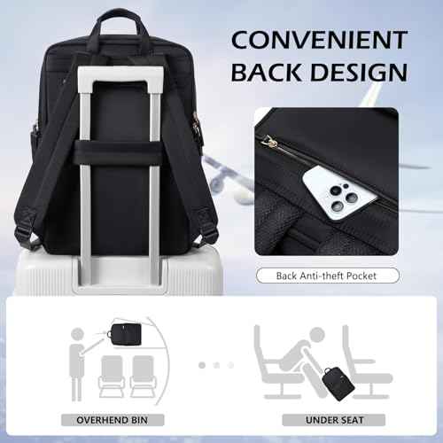 Slim Laptop Backpack for Women, Lightweight Business Backpack for Women Computer Bag Purse for Commuting, Fit 16 Inch, Black