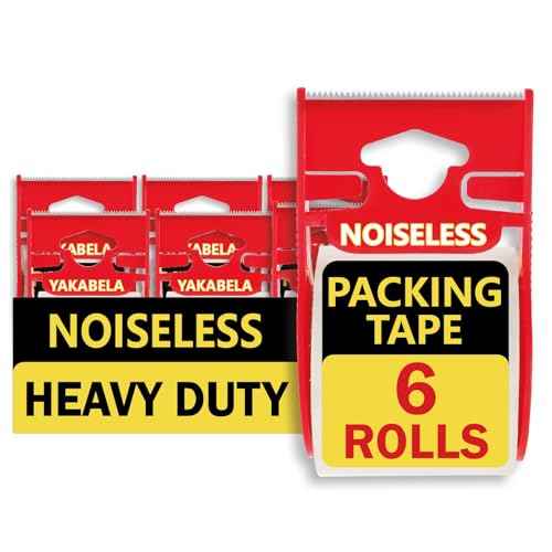 Noiseless Packing Tape, 6 Dispensered Rolls, Clear, 1.88" x 22.2yd, Strong Adhesive Tape for Moving, Shipping, Mailing & Packing Boxes