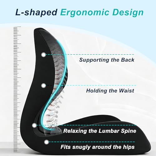BankQF Black Ergonomic Seat Cushion with Lumbar Support – Coccyx Relief