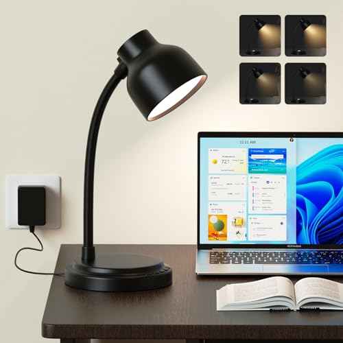 LED Desk Lamp for Office Home,Table lamp,Desk Lamp for College Dorm Room,4 Brightness,Dimmable Table Lamp Eye Caring Reading Light(Black)