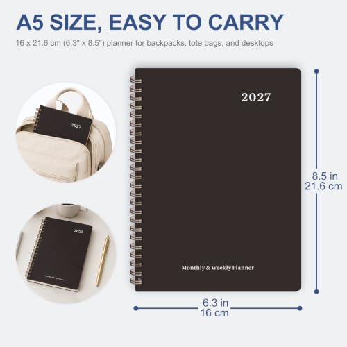 VALOME 2027 Weekly & Monthly Academic Planner, Black, 6.3x8.5 inches, Jan-Dec