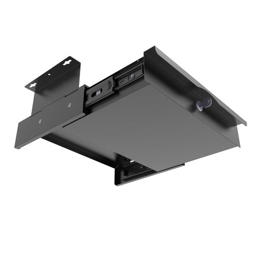 Mofangtech Under Desk Sliding Out Drawer 15.6" x 10" x 5.07" with Shell, Pull Out Lockable Secure Drawer Storage Organizer for Workbench or Standing Desk with High Crosspiece