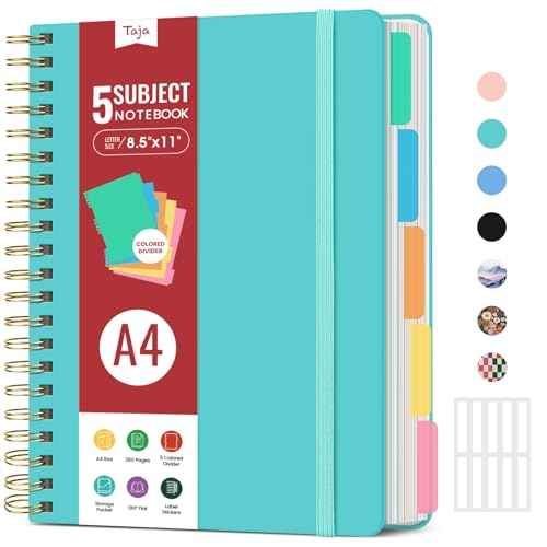 Large Spiral Lined Notebooks for Work With Removable Dividers & Tabs, 8.5"x11" Hardcover 5 Subject Notebook for Note Taking & Organizer, A4 College Ruled Journal for Women & Writing, Aquamarine, 280 Pages