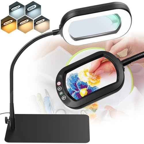 10X Magnifying Glass with Light and Stand LED Magnifier with Light Hands Free Lighted Magnifying Desk Lamp Dimmable for Close Work Craft Read Cross Stitch Sewing Repair Hobby Rectangular