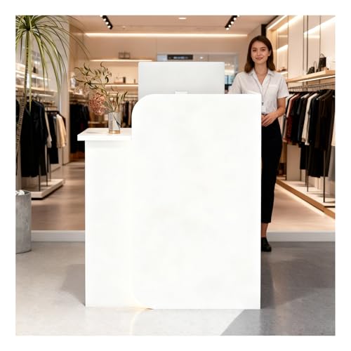 BFECGDXT Reception Desk with Counter, L-Shaped Left Corner, White - 31.5 x 17.7 x 39.4 in