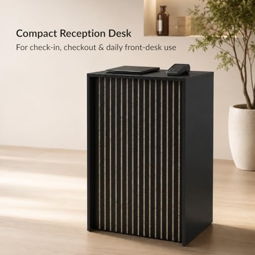AGATEO Host Stand with Drawer – Small Black Reception Desk, 26in Checkout Counter